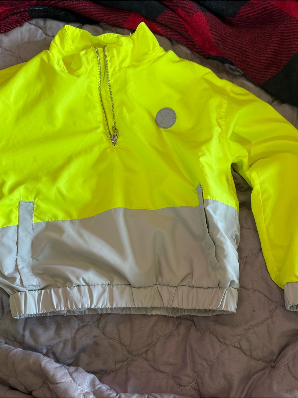 ZYIA Neon Yellow and Gray Kids Reflective Rain Pullover